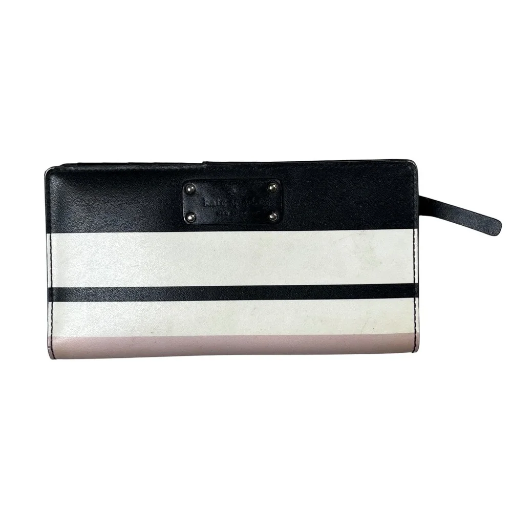 Kate‎ Spade Bifold Wallet Women Multicolor Striped Leather Snap Slim Organizer